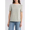 Caslon ® Stripe Envelope Neck Knit Top In Olive Acorn- White Stripe
