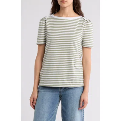 Caslon ® Stripe Envelope Neck Knit Top In Olive Acorn- White Stripe
