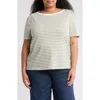 Caslon ® Stripe Envelope Neck Knit Top In Olive Acorn- White Stripe
