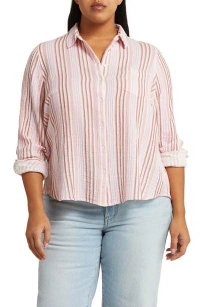 Caslon Stripe Gauze Shirt In Ivory Cloud- Pink F Vera Stp