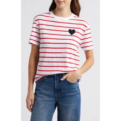 Caslon ® Stripe Heart Embellished Cotton T-shirt