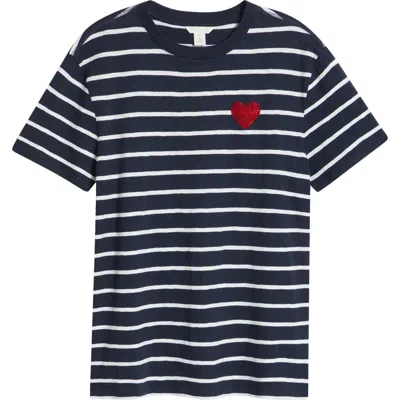Caslon ® Stripe Heart Embellished Cotton T-shirt