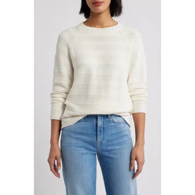 Caslon ® Stripe Lightweight Mix Stitch Sweater In White