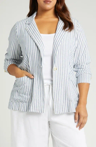 Caslon Stripe Linen Blend Blazer In Blue/ Ivory Brianne Stripe