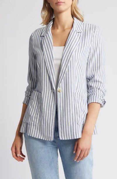 Caslon Stripe Linen Blend Blazer In Blue M- Ivory Brianne Stripe