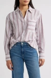 Caslon ® Stripe Linen Blend Button-up Shirt In Purple