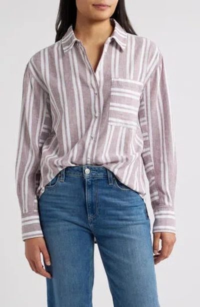Caslon ® Stripe Linen Blend Button-up Shirt In Purple