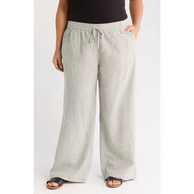 Caslon ® Stripe Linen Blend Drawstring Pants In Olive- Ivory Ticking Stripe