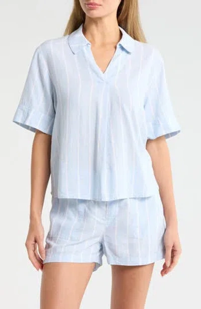 Caslon ® Stripe Linen Blend Popover Top In Blue