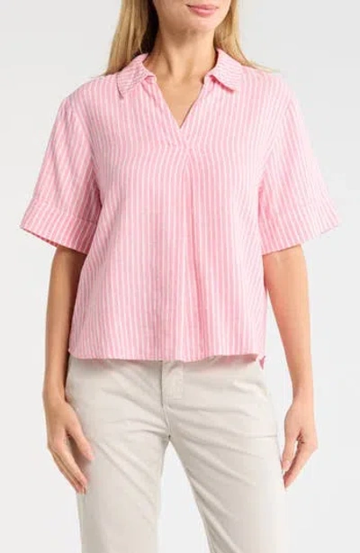Caslon ® Stripe Linen Blend Popover Top In Pink