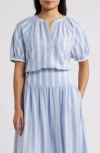 Caslon ® Stripe Linen Blend Puff Sleeve Top In Multi