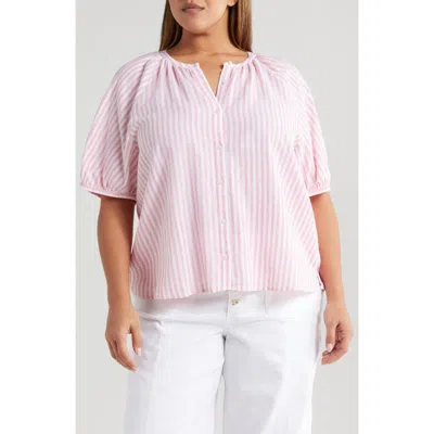 Caslon ® Stripe Linen Blend Puff Sleeve Top In Pink
