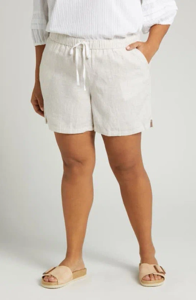 Caslon Stripe Linen Drawstring Shorts In Tan Safari- White Leah Stripe