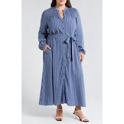 Caslon ® Stripe Long Sleeve Linen Blend Maxi Shirtdress In Multi
