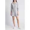 Caslon Stripe Long Sleeve Linen Blend Romper In Blue Vintage Leah Stripe