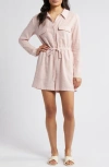 Caslon Stripe Long Sleeve Linen Blend Romper In Pink- Ivory Leah Stripe