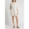 Caslon Stripe Long Sleeve Linen Blend Romper In Tan Safari- White Leah Stripe