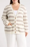 Caslon ® Stripe Open Stitch Cotton Blend Cardigan In Multi