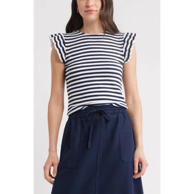 Caslon ® Stripe Ruffled Knit Top In Multi