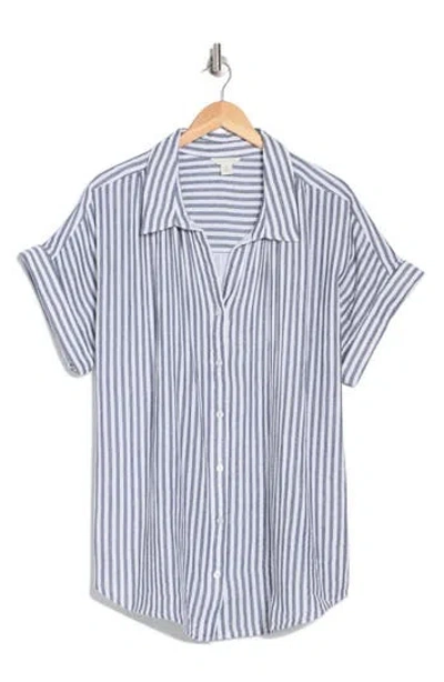 Caslon ® Stripe Short Sleeve Cotton Gauze Button-up Shirt In Navy- White Brianne Stripe