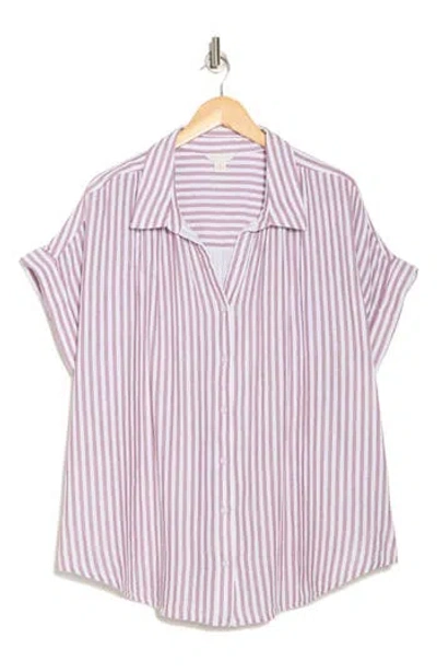 Caslon ® Stripe Short Sleeve Cotton Gauze Button-up Shirt In Purple- White Brianne Stripe