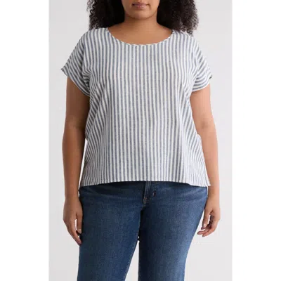 Caslon ® Stripe Short Sleeve Linen Blend Top