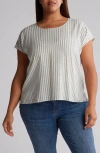 Caslon Stripe Short Sleeve Linen Blend Top In Green- Ivory Brianne Stripe