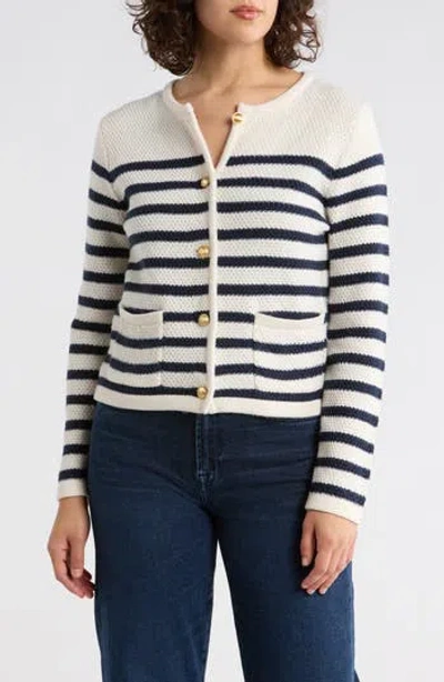 Caslon ® Stripe Sweater Jacket In White