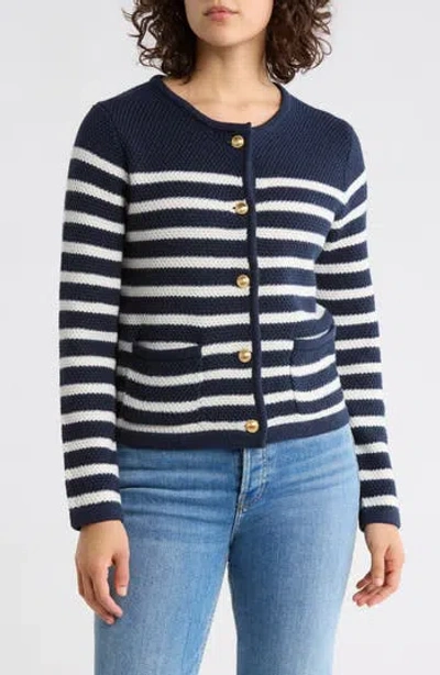 Caslon ® Stripe Sweater Jacket In Blue