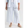 Caslon Stripe Tie Waist Wide Leg Linen Blend Pants In Blue Skyway Bon Stripe