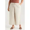 Caslon ® Stripe Tie Waist Wide Leg Linen Blend Pants In Brown