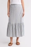 Caslon ® Stripe Tiered Linen Blend Midi Skirt In Blue Insignia- Ivory Brianne