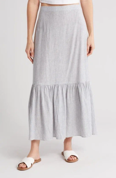Caslon Stripe Tiered Linen Blend Midi Skirt In Blue Vintage Leah Stripe