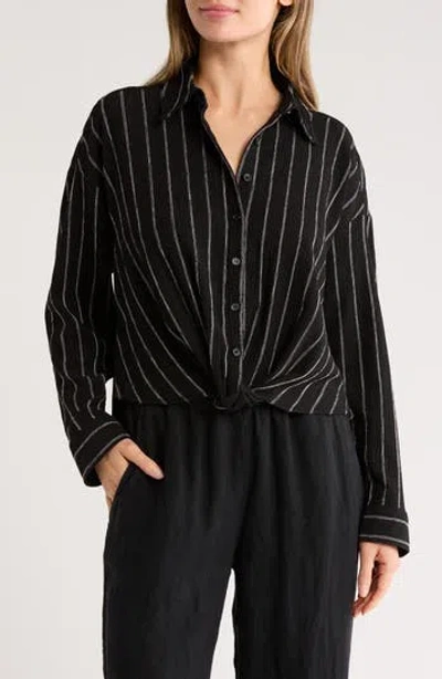 Caslon ® Stripe Twist Front Textured Button-up Top