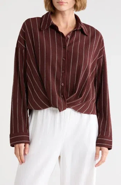Caslon ® Stripe Twist Front Textured Button-up Top In Brown