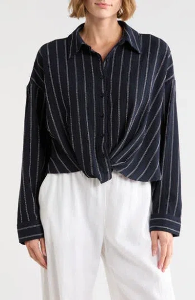 Caslon ® Stripe Twist Front Textured Button-up Top In Animal Print