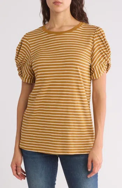 Caslon ® Stripe Twist Sleeve T-shirt In Brown- Ivory Carlotta Stripe