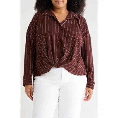 Caslon ® Texture Front Twist Button-up Shirt In Brown