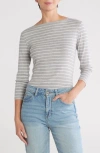 Caslon ® Three Quarter Sleeve Tee In Grey Heather- White Stripe