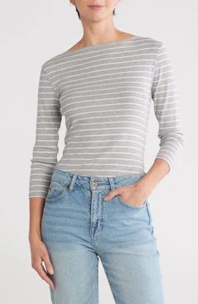 Caslon ® Three Quarter Sleeve Tee In Grey Heather- White Stripe
