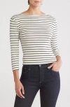 Caslon ® Three Quarter Sleeve Tee In Ivory- Black Bailey Stripe