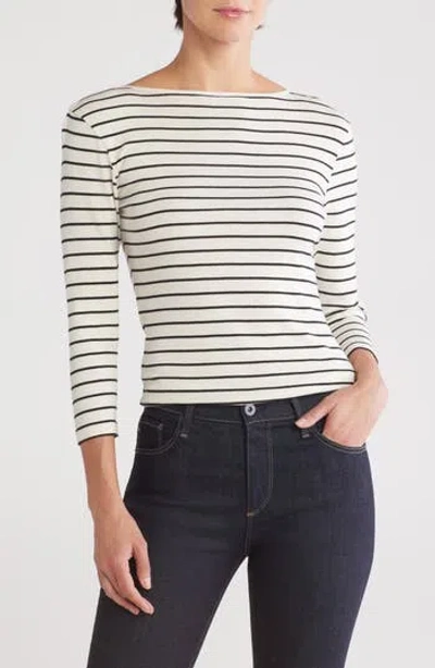 Caslon ® Three Quarter Sleeve Tee In Ivory- Black Bailey Stripe