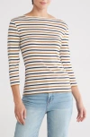 Caslon ® Three Quarter Sleeve Tee In Ivory- Brown Navy Stripe