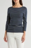 Caslon ® Three Quarter Sleeve Tee In Navy- Ivory Bailey Stripe