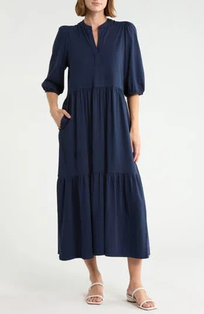 Caslon ® Three-quarter Sleeve Knit Midi Dress In Navy Still