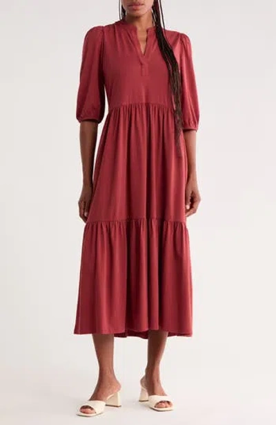 Caslon ® Three-quarter Sleeve Knit Midi Dress In Red Pear