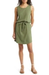 Caslon Drawstring Organic Cotton Minidress In Green Sorrel