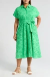 Caslon ® Tie Waist Eyelet Shirtdress In Green