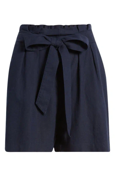 Caslon Tie Waist Linen Blend Shorts In Navy Blazer