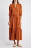 Caslon ® Tiered Organic Cotton Maxi Dress In Rust Gingersnap